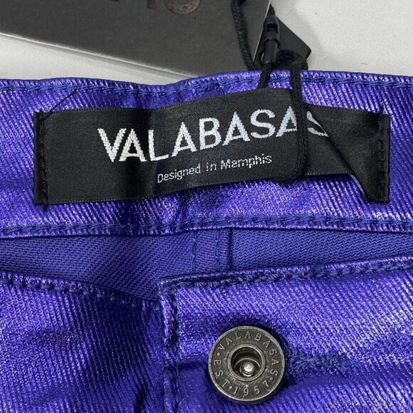 Valabasas Unisex Van Gogh Wax Flare Cargo Stacked Jeans Shiny Navy Size 32 - Picture 6 of 8